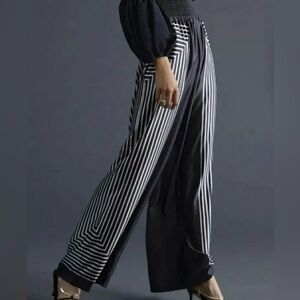 Anthropologie Hutch Wide Leg Black and White Stripe Geometric Pants Size Medium